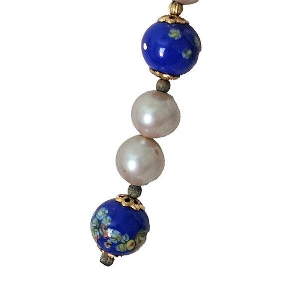 Vintage Hobe' Signed Necklace,  Pendant, Cloisonne, Blue Free-Form 2-Side Design - Picture 4 of 9